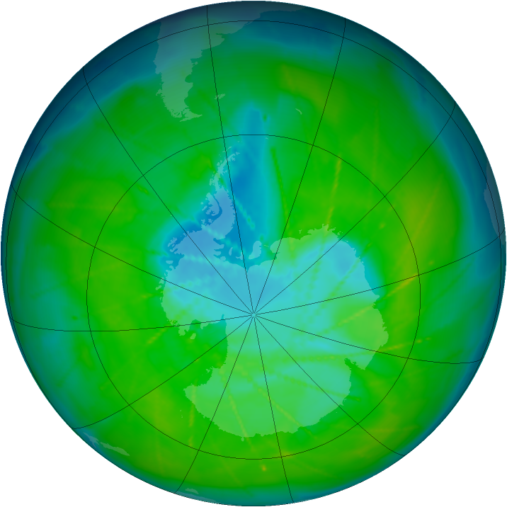 Antarctic ozone map for 12 December 2009